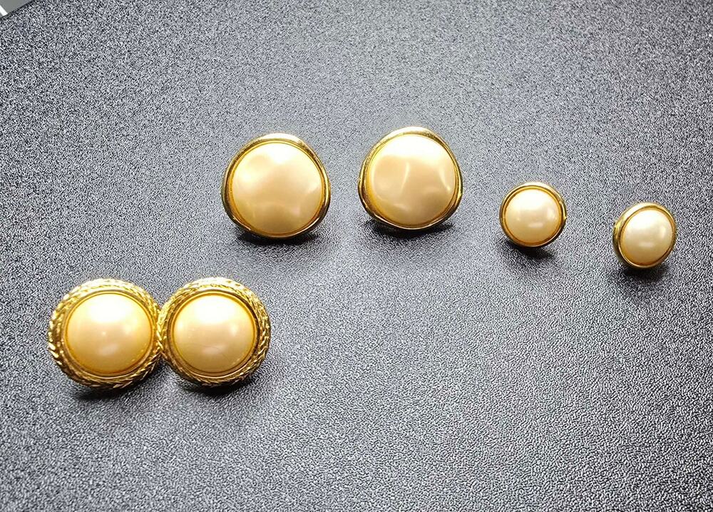 Vintage Monet cream faux pearl gold tone stud earrings lot of 3 pairs
